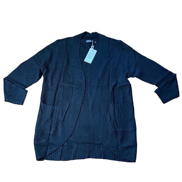 Merokeety black Open Front Cardigan Sweater Cozy Knit Long Sleeve L - Picture 1 of 4